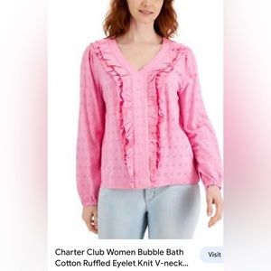 Charter Club Ruffled eyelet Knit love sleeve women’s top L